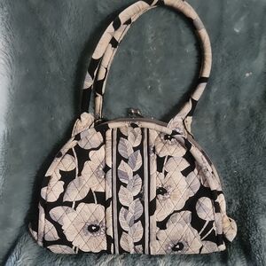 Vera Bradley Eloise Kiss Lock Floral Black and Cream Quilted Women's Bag